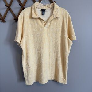 H&M Yellow Palm Tree Terry Cloth Polo Mens Shirt - Large